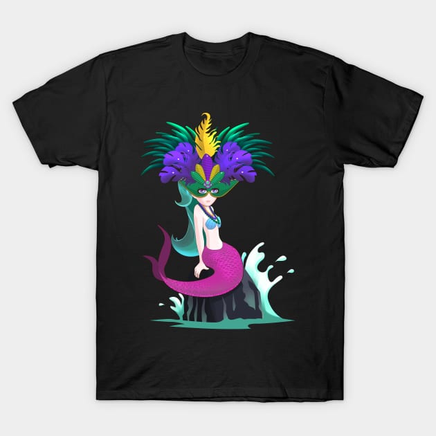 Colorful Mermaid Mask Mardi Gras T-Shirt by TheBeardComic